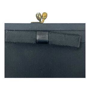 Vintage After Five Black Bag Rhinestone Kiss Lock Dainty Chain Gold Lined Bow